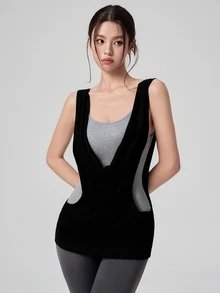 DAZY Cowl Front 2 In 1 Sports Tank Top - Black - View 5
