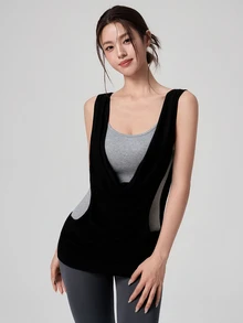 DAZY Cowl Front 2 In 1 Sports Tank Top - Black - View 7