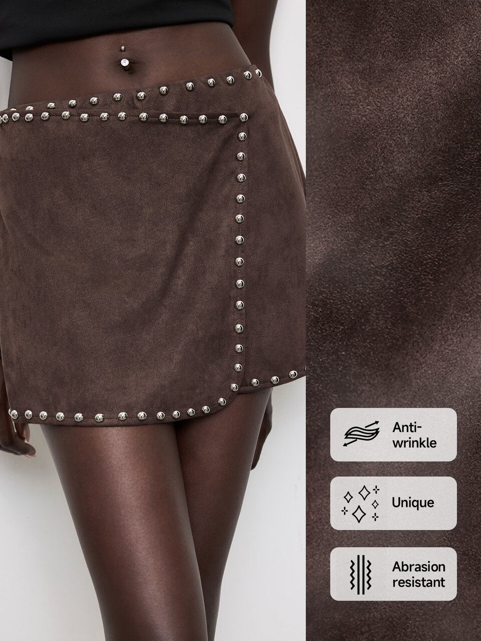SHEIN Maija Women's Beaded Design Asymmetrical Hem Fashion Wild West Country Skirt Concert Dark Brown Autumn Holiday Vacation Graduation Elegant Casual Formal
