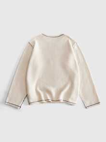 ROMWE MEN Street Life Men's Crew Neck Knit Personalized Printed Sweater - Beige - View 4
