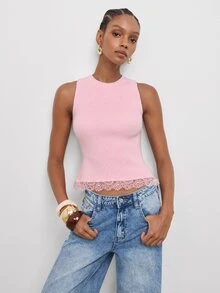 Maija Women's Sweet Casual Elegant Vacation Patchwork Round Neck Knit Top Brunch Going Out Soft Pink Summer - Pink - View 8