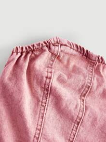 SHEIN MOD Women's Fashionable Solid Color Tube Top Denim Jumpsuit,Valentine's Day Night Out Light Pink Summer - Pink - View 5