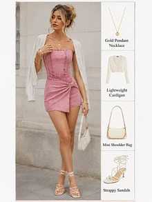 SHEIN MOD Women's Fashionable Solid Color Tube Top Denim Jumpsuit,Valentine's Day Night Out Light Pink Summer - Pink - View 9