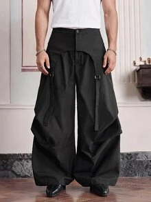 Manfinity BRENVOR Men's Deconstructed Design Pleated Wide Leg Long Pants - Black - View 10