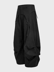 Manfinity BRENVOR Men's Deconstructed Design Pleated Wide Leg Long Pants - Black - View 3