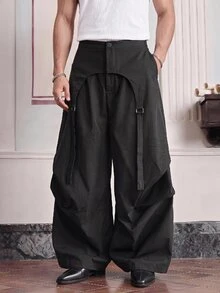 Manfinity BRENVOR Men's Deconstructed Design Pleated Wide Leg Long Pants - Black - View 12