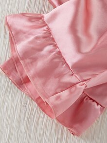 甜美風蝴蝶結刺繡長袖開襟衫與長褲兩件套，女孩休閒舒適居家服 - 粉色 - 查看 7