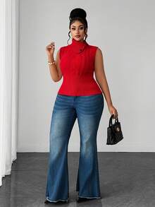 Maweii Plus Size Women's Sweater High Collar Sleeveless Vest, Slim And Sexy, Autumn And Winter, Red - Red - View 5