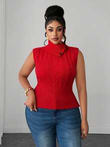 Maweii Plus Size Women's Sweater High Collar Sleeveless Vest, Slim And Sexy, Autumn And Winter, Red - Red - View 4