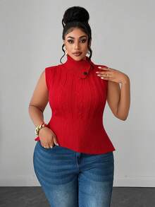 Maweii Plus Size Women's Sweater High Collar Sleeveless Vest, Slim And Sexy, Autumn And Winter, Red - Red - View 7