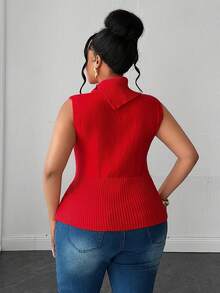 Maweii Plus Size Women's Sweater High Collar Sleeveless Vest, Slim And Sexy, Autumn And Winter, Red - Red - View 2