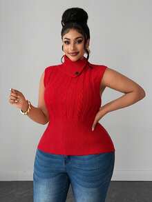 Maweii Plus Size Women's Sweater High Collar Sleeveless Vest, Slim And Sexy, Autumn And Winter, Red - Red - View 3