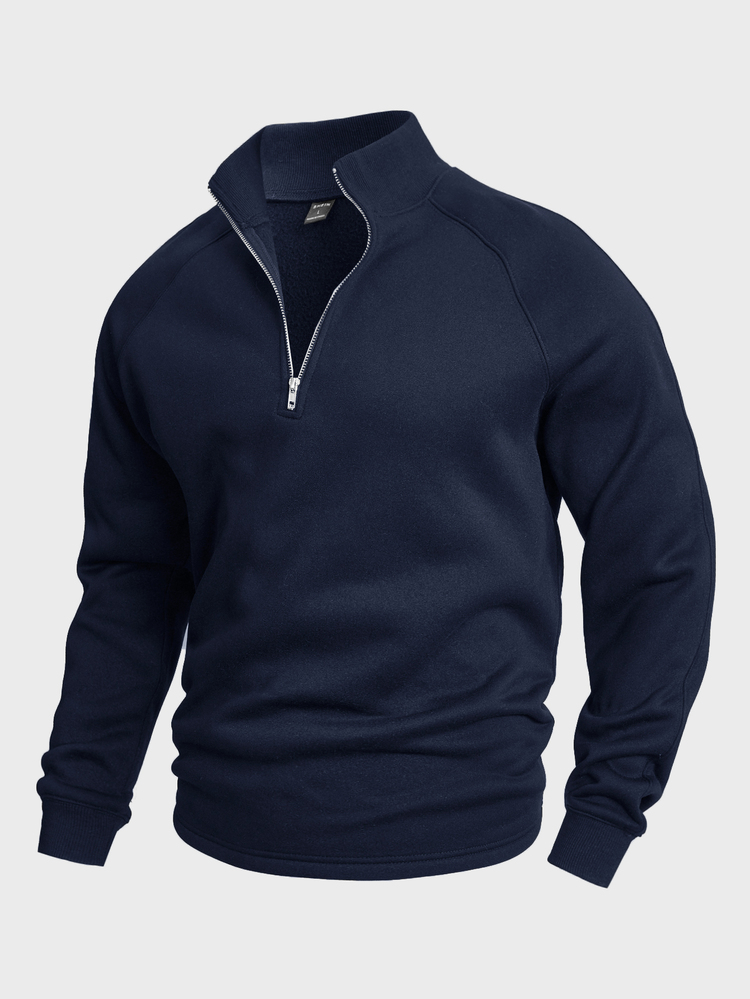 Calvornis Men's Half-Zipper Stand Collar Raglan Long Sleeve Quarter Zip Sweatshirt - Royal Blue - View 1