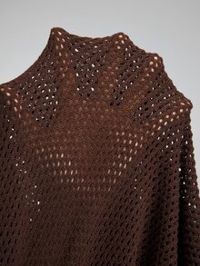 Ontre Loose Fit Versatile Hollow Out Short Sleeve Knit Top - Coffee Brown - View 6
