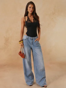 SHEIN BAE 女款優雅黑色細肩帶蕾絲拼接V領連身衣，派對之夜疊穿單品，夏季祭典穿搭，海灘時尚單品 - 黑色 - 查看 6