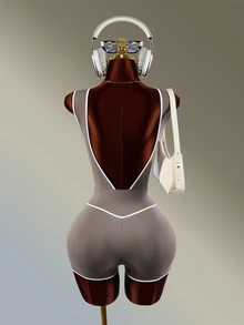 Amplova Women's Fashion Versatile Striped Colorblock Athletic Romper Brown Backless Sexy Workout Gym Fashion Fitness Going Out Jumpsuit Romper - Brown - View 3