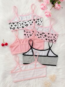 SHEIN Set Pakaian Dalam Camisole Rajut Motif Leopard untuk Remaja Perempuan (2 Potong) - MultiWarna - View 2