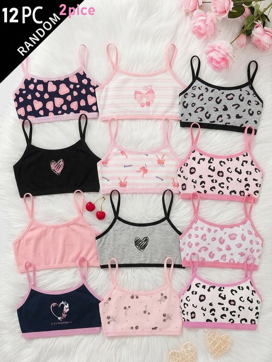 SHEIN Set Pakaian Dalam Camisole Rajut Motif Leopard untuk Remaja Perempuan (2 Potong) - MultiWarna - View 1