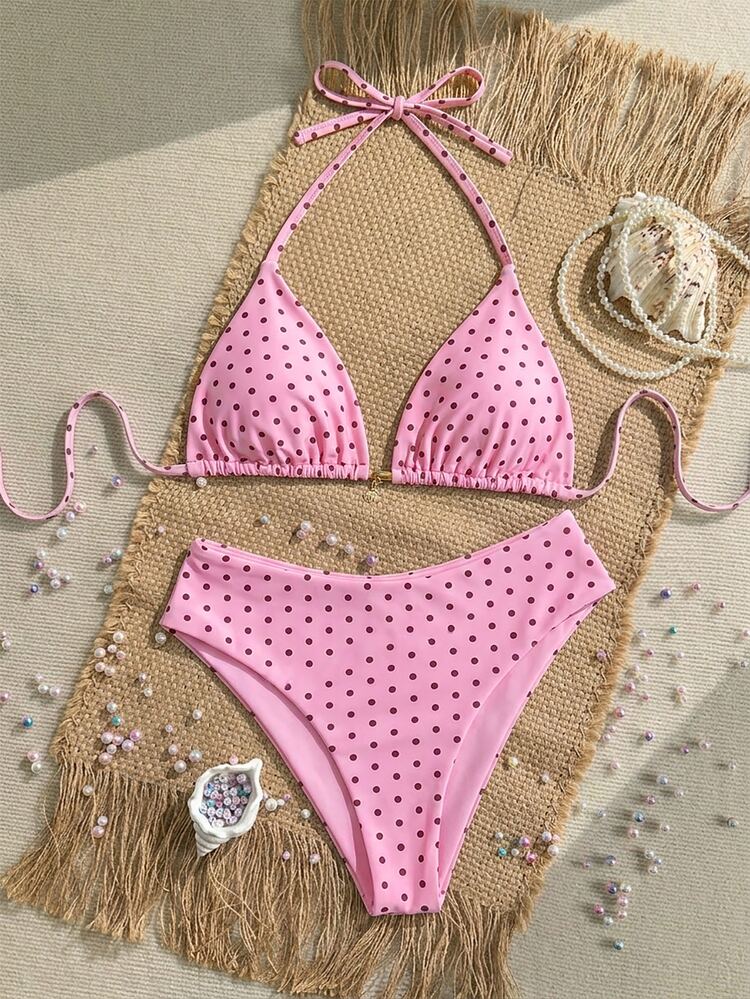 Sweetra Set Bikini Liburan Pantai Seksi Manis Motif Kerang untuk Wanita Ukuran Plus - Berwarna merah muda - View 2