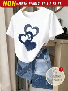 Tween Girls Digital Diamond Pattern Short Sleeve & Shorts Set, Casual Comfortable Autumn/Winter Outfit,Back To Schoo,Holidays,Colorful - White - View 1