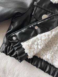 SHEIN Playful Pals 女嬰 0-3 歲 1 件裝 秋冬街頭復古風外出套裝，刷毛內裡夾克 - 黑色 - 查看 8