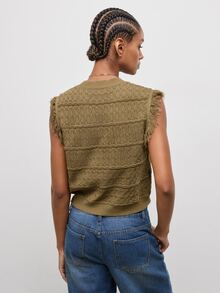 Maija 女款純色圓領流蘇飾邊休閒波西米亞風針織上衣 日常通勤 橄欖綠 秋季 - 軍綠色 - 查看 2
