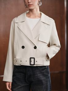 Anewsta Women's Solid Color Casual Versatile Daily Travel Trench Coat Jacket - Beige - View 2