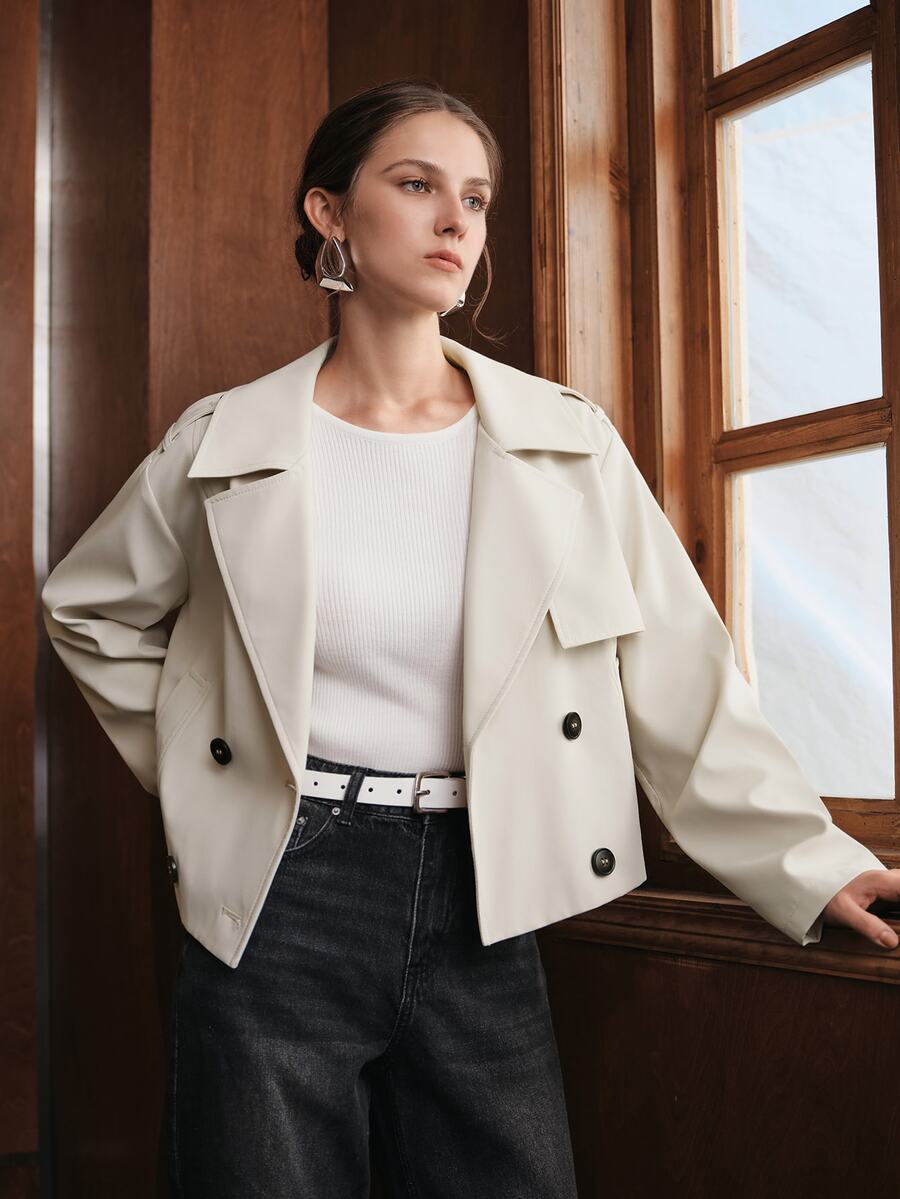 Anewsta Women's Solid Color Casual Versatile Daily Travel Trench Coat Jacket - Beige - View 1