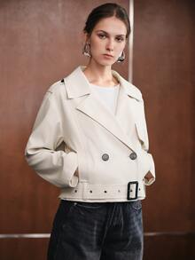 Anewsta Women's Solid Color Casual Versatile Daily Travel Trench Coat Jacket - Beige - View 5