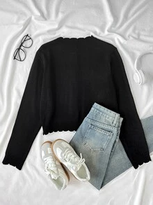 Girlism Teen Girls Cardigans Fall Casual Minimalist Comfortable Round Neck Open Front Contrast Color Sweater, Fall/Winter Girls SweaterCommute Versatile - Black - View 2