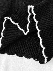 Girlism Teen Girls Cardigans Fall Casual Minimalist Comfortable Round Neck Open Front Contrast Color Sweater, Fall/Winter Girls SweaterCommute Versatile - Black - View 7