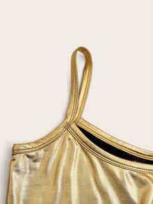 SHEIN ICON Solid PU Leather Cami Going Out Tops - Gold - View 5
