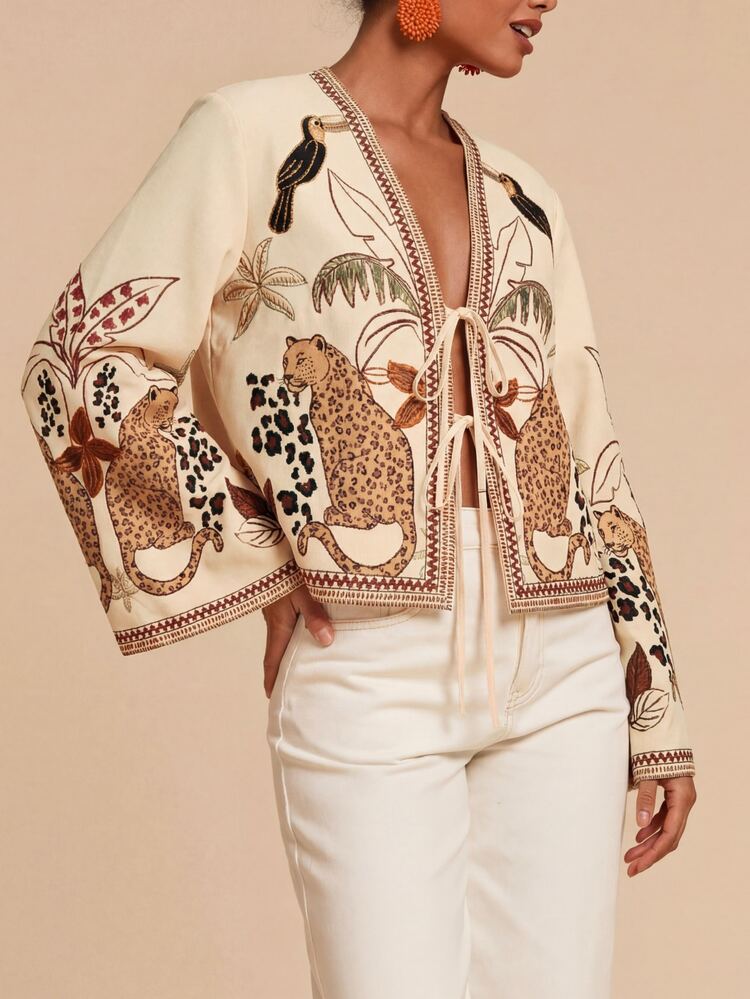 Travachic Vacation Printed Loose Fit Long Sleeve Blouse For Women, Autumn Top Vacation Beige Boho,Summer Vacation, Festival Outfits Country, Casual Tops - Multicolor - View 4