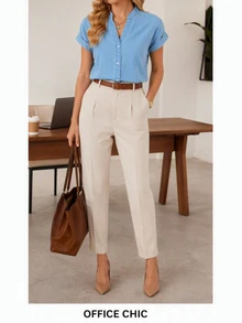 EMERY ROSE Women's V-Neck Single-Breasted Casual Everyday Denim Blouse Work Everyday Light Blue Summer - Blue - View 4