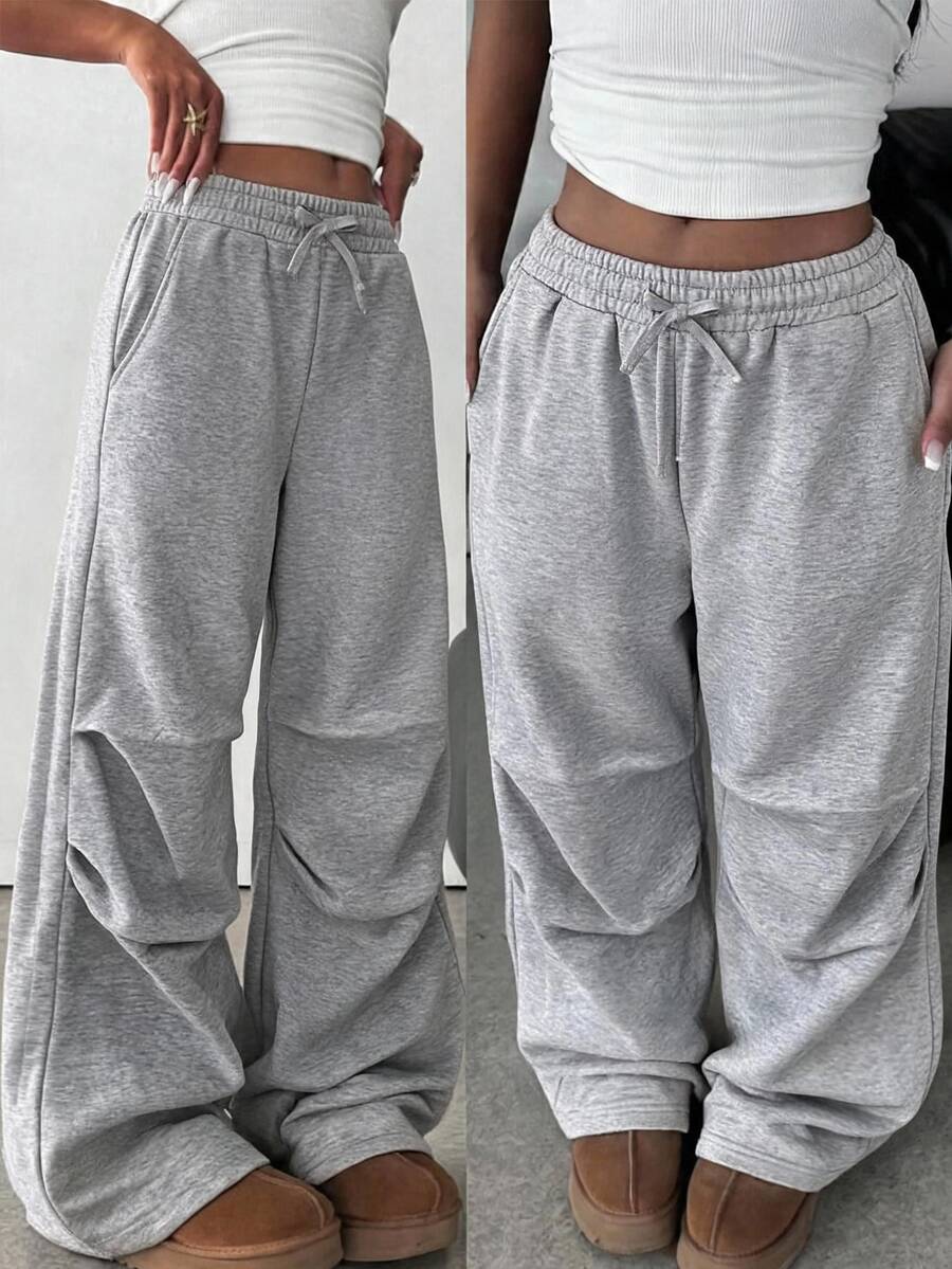 SHEIN Teen Girl Drawstring Waist Wide Leg Sweatpants - Grey - View 1