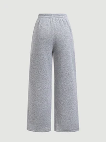 SHEIN Teen Girl Drawstring Waist Wide Leg Sweatpants - Grey - View 3