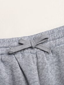 SHEIN Teen Girl Drawstring Waist Wide Leg Sweatpants - Grey - View 4