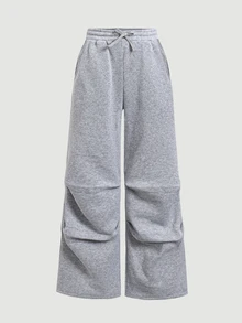 SHEIN Teen Girl Drawstring Waist Wide Leg Sweatpants - Grey - View 2