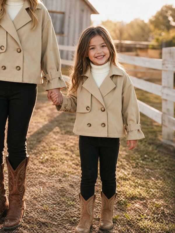 SHEIN Young Girl Girlism Tween Girls Loose Casual Minimalist Comfortable Elegant Stylish Short-Cut Fashion Trench Coat, For Autumn/Winter