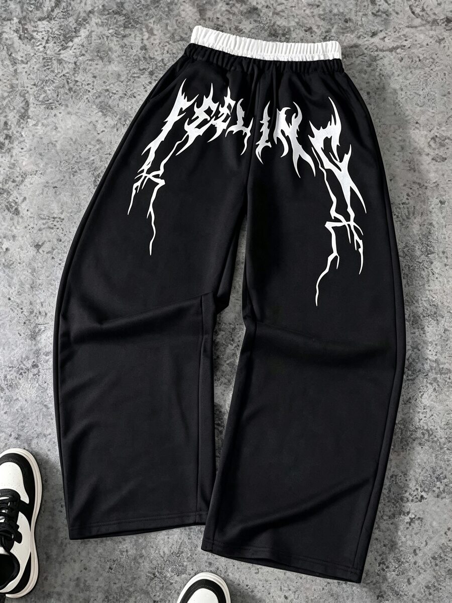 Tween Boy Fashionable Minimalist Comfortable Sweatpants, Cool Pattern Print Design, Suitable For Holiday Parties And Gatherings, First Choice For Spring, Autumn And Winter, Streetwear, Casual For And Back To School - Multicolor - View 1