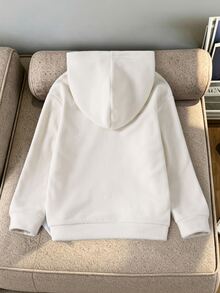SHEIN 女童大童秋冬保暖毛絨蝴蝶結刺繡圖案甜美休閒米色套頭衛衣，日常簡約出遊校園返校戶外Y2K運動百搭長袖上衣 - 米色 - 查看 3
