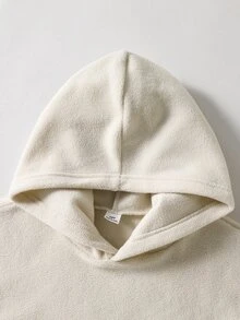 SHEIN 女童大童秋冬保暖毛絨蝴蝶結刺繡圖案甜美休閒米色套頭衛衣，日常簡約出遊校園返校戶外Y2K運動百搭長袖上衣 - 米色 - 查看 5