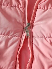 SHEIN 青少年女孩加厚外套，粉色，休閒版型，秋冬保暖，時尚百搭，冬季，抓絨內裡，連帽，秋季，拉鍊，舒適，純色，極簡風 - 藕粉色 - 查看 6