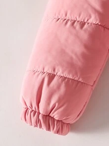 SHEIN 青少年女孩加厚外套，粉色，休閒版型，秋冬保暖，時尚百搭，冬季，抓絨內裡，連帽，秋季，拉鍊，舒適，純色，極簡風 - 藕粉色 - 查看 8