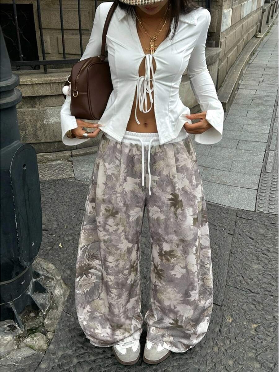 Coolane Women's Autumn Street Style Casual Sports Basic French Grey Elastic Waist Straight Leg Pants Thanksgiving Everyday Travel Airport