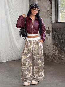 Coolane Women's Autumn Street Style Casual Sports Basic French Grey Elastic Waist Straight Leg Pants Thanksgiving Everyday Travel Airport - Multicolor - View 7