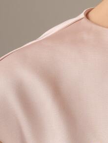 KÆRIA Hus Cap Sleeve Shift Mini Dress - Compact Structured Satin - Pink, Party, Date, Chic Minimalist, Elegant, Feminine Wedding Summer Wedding, Y2k, Cute, Chic - Pink - View 8