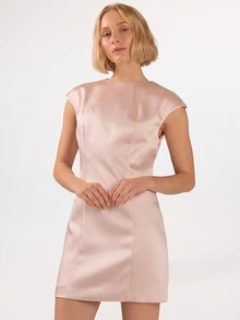 KÆRIA Hus Cap Sleeve Shift Mini Dress - Compact Structured Satin - Pink, Party, Date, Chic Minimalist, Elegant, Feminine Wedding Summer Wedding, Y2k, Cute, Chic - Pink - View 1