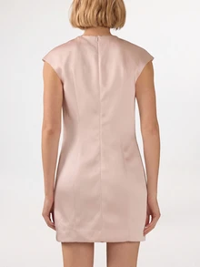 KÆRIA Hus Cap Sleeve Shift Mini Dress - Compact Structured Satin - Pink, Party, Date, Chic Minimalist, Elegant, Feminine Wedding Summer Wedding, Y2k, Cute, Chic - Pink - View 2