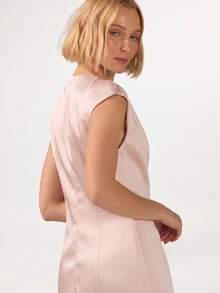 KÆRIA Hus Cap Sleeve Shift Mini Dress - Compact Structured Satin - Pink, Party, Date, Chic Minimalist, Elegant, Feminine Wedding Summer Wedding, Y2k, Cute, Chic - Pink - View 4